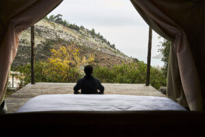 The Deck of a Double Bed Safari Luxury Tent at Billion Stars Thymonia Valley Glamping Resort